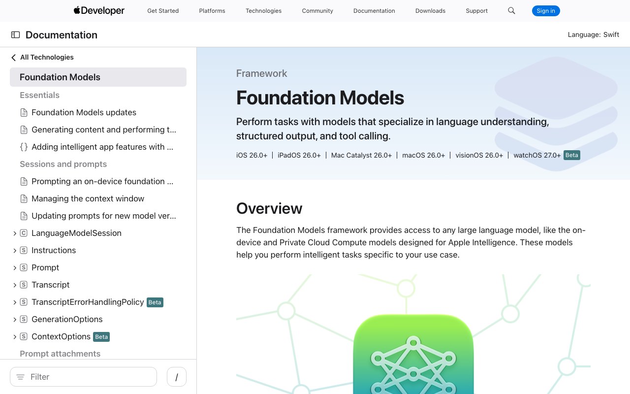 Screenshot der Apple Foundation Models-Website