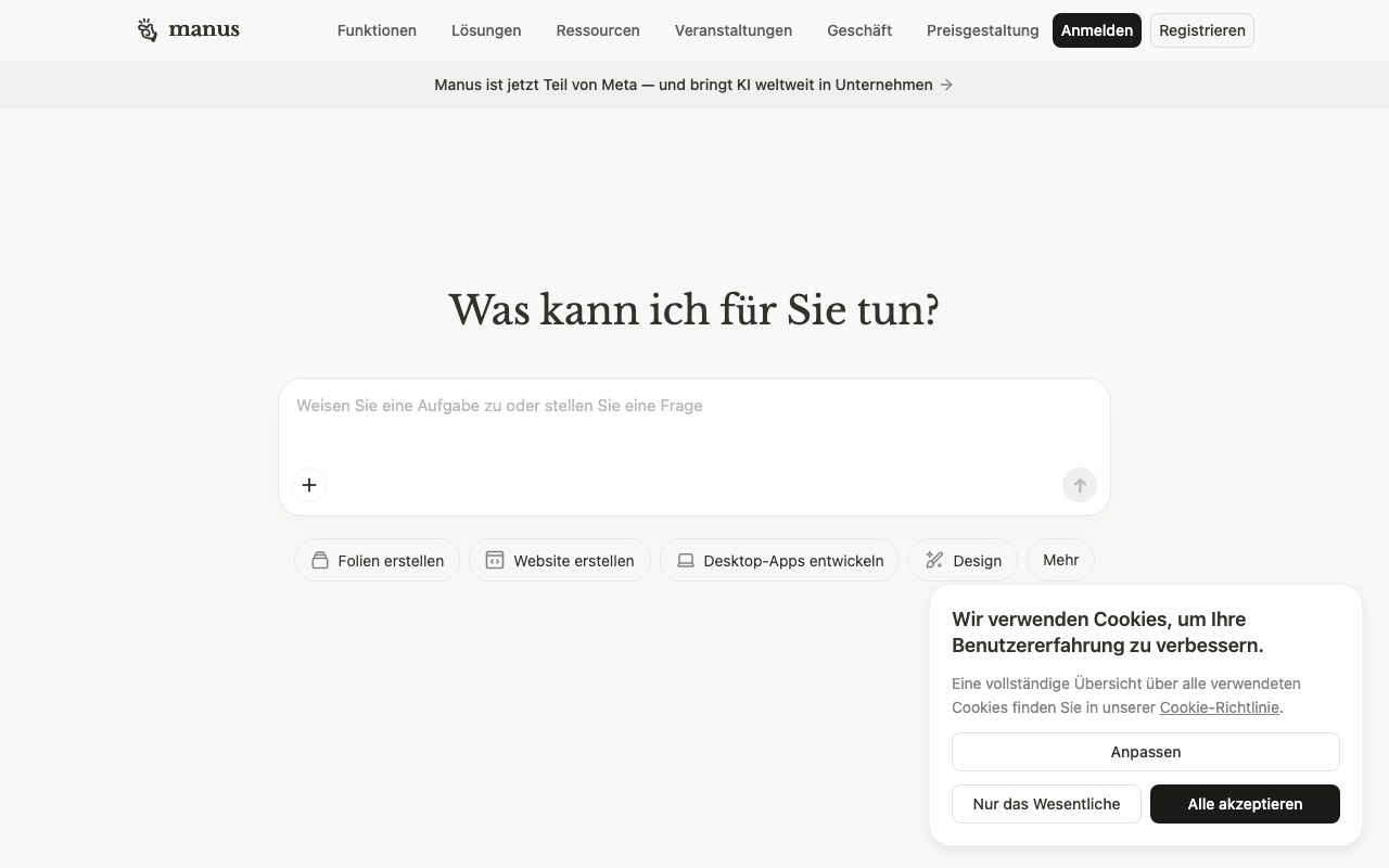 Screenshot der Manus-Website