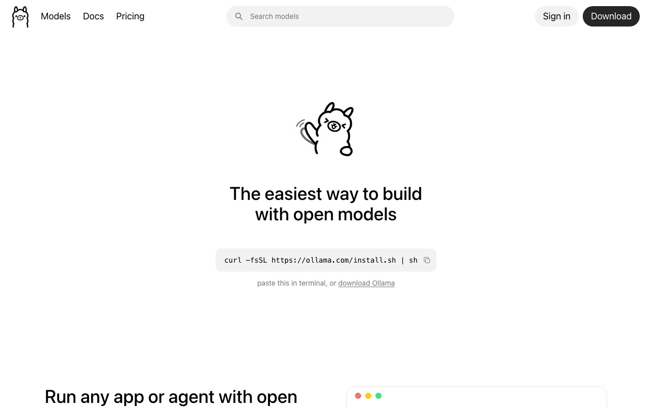 Screenshot der Ollama-Website