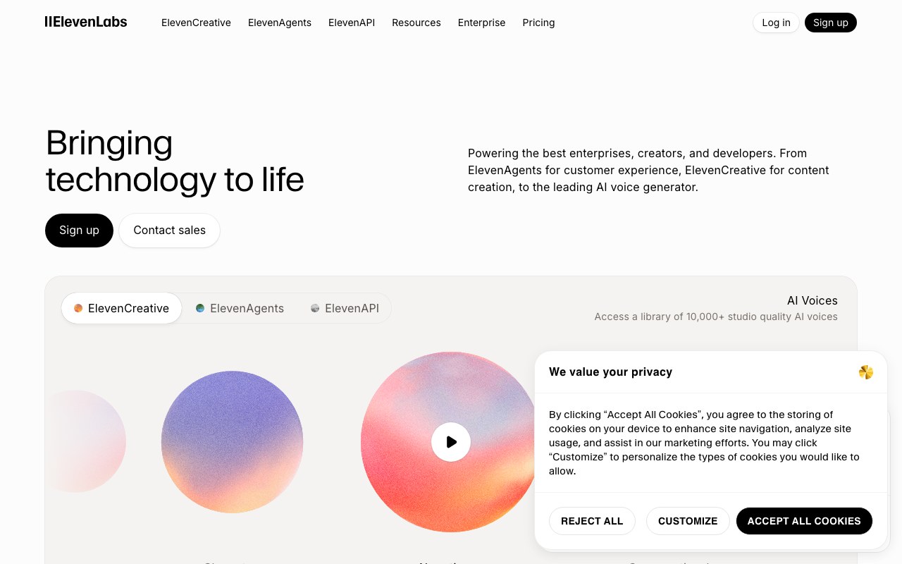 Screenshot der ElevenLabs-Website