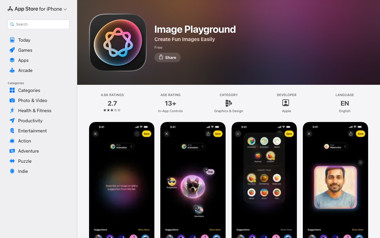 Screenshot der Image Playground-Website