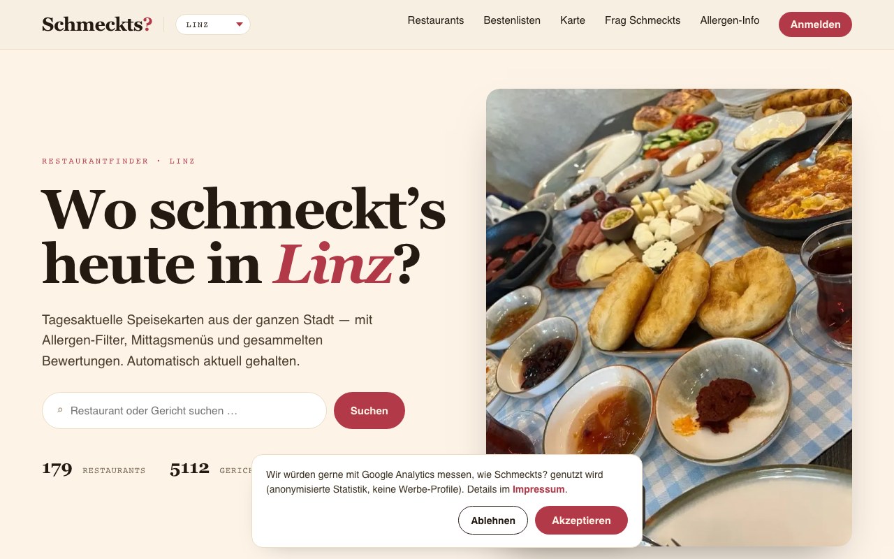 Screenshot der Schmeckts?-Website