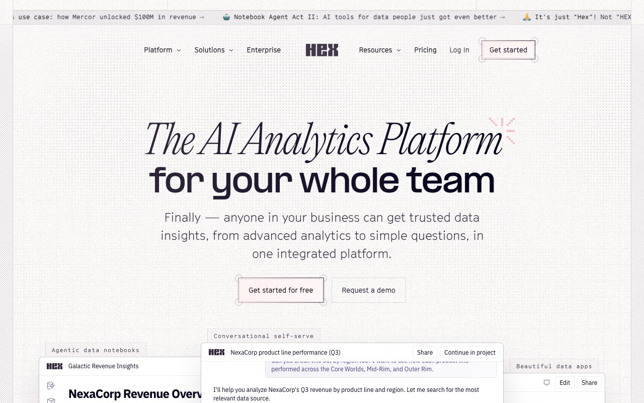 Screenshot der Hex-Website