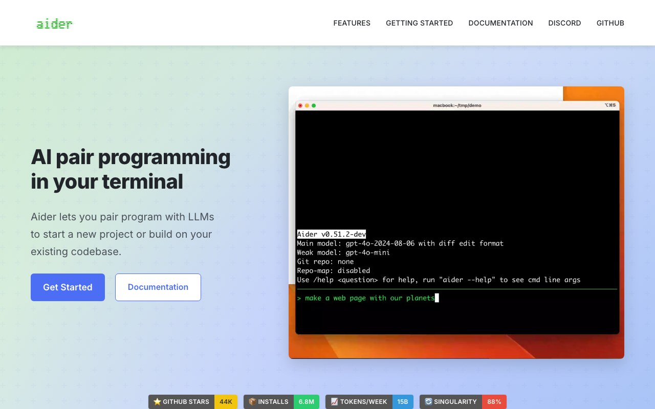 Screenshot der Aider-Website