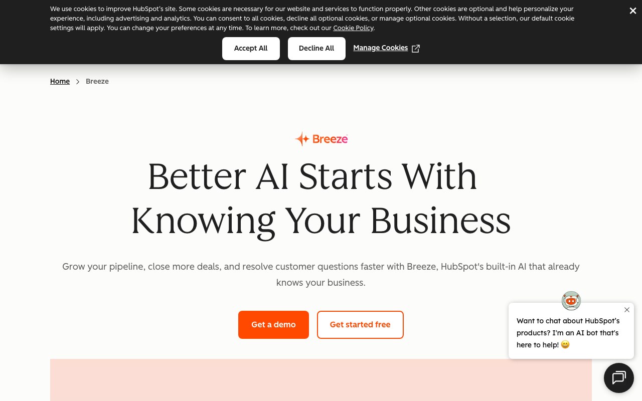 Screenshot der HubSpot Breeze-Website