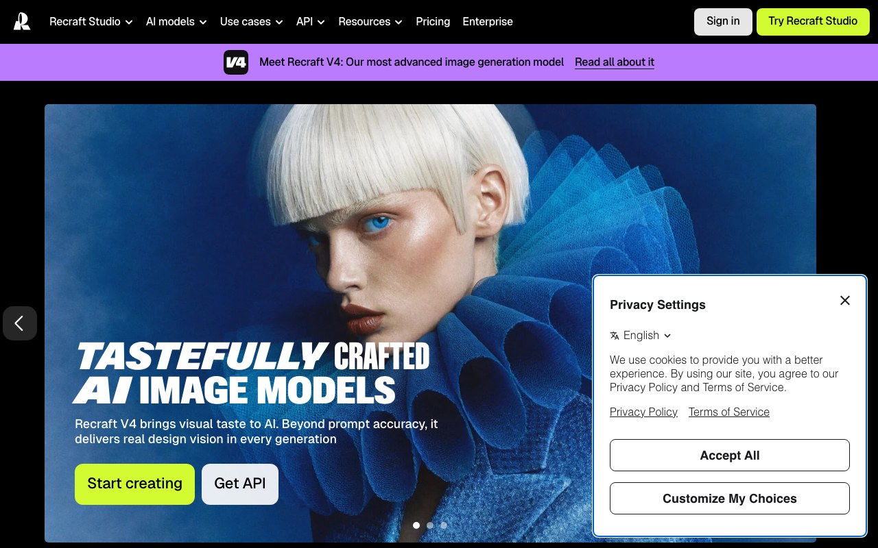 Screenshot der Recraft-Website
