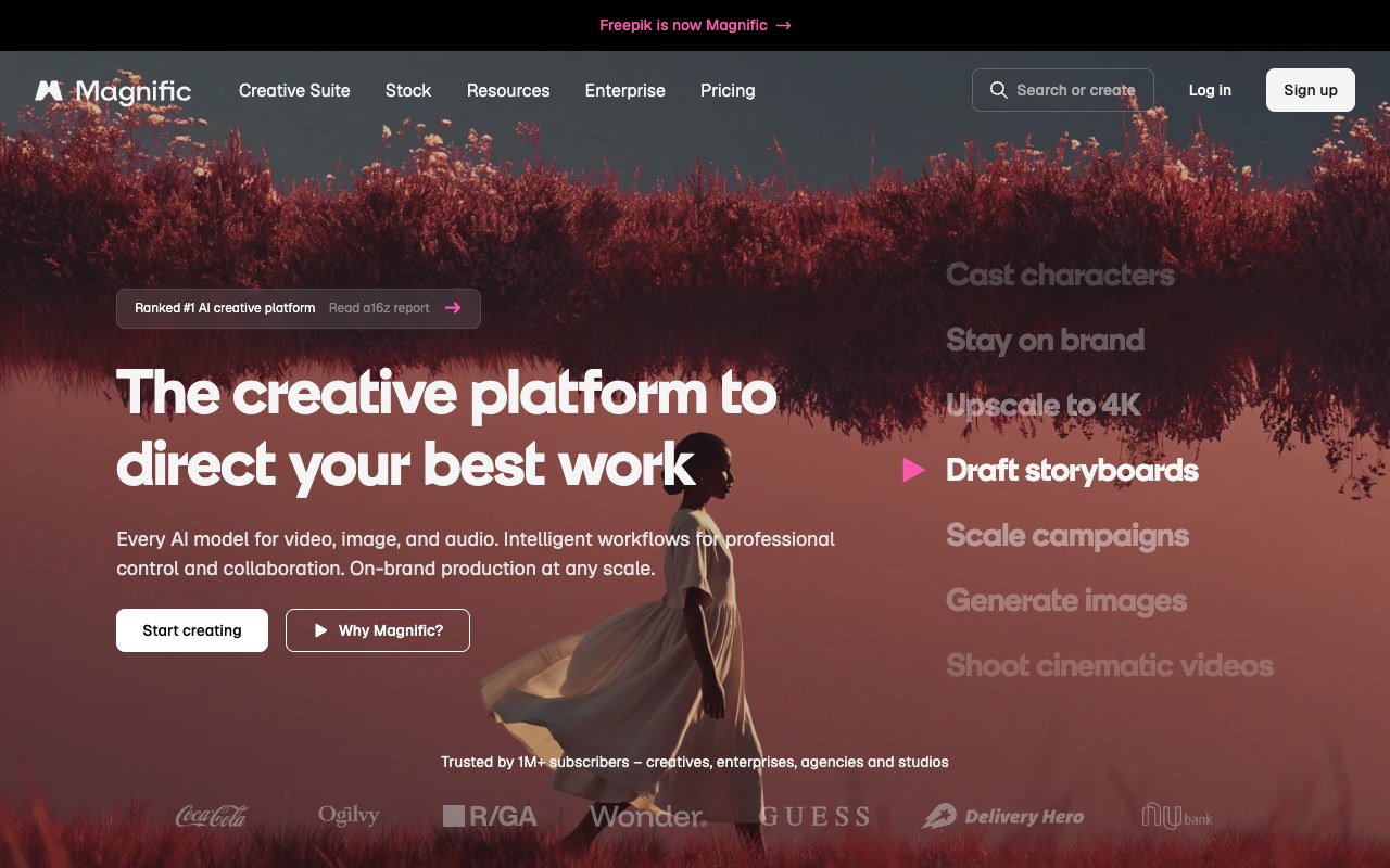 Screenshot der Freepik AI (jetzt Magnific)-Website