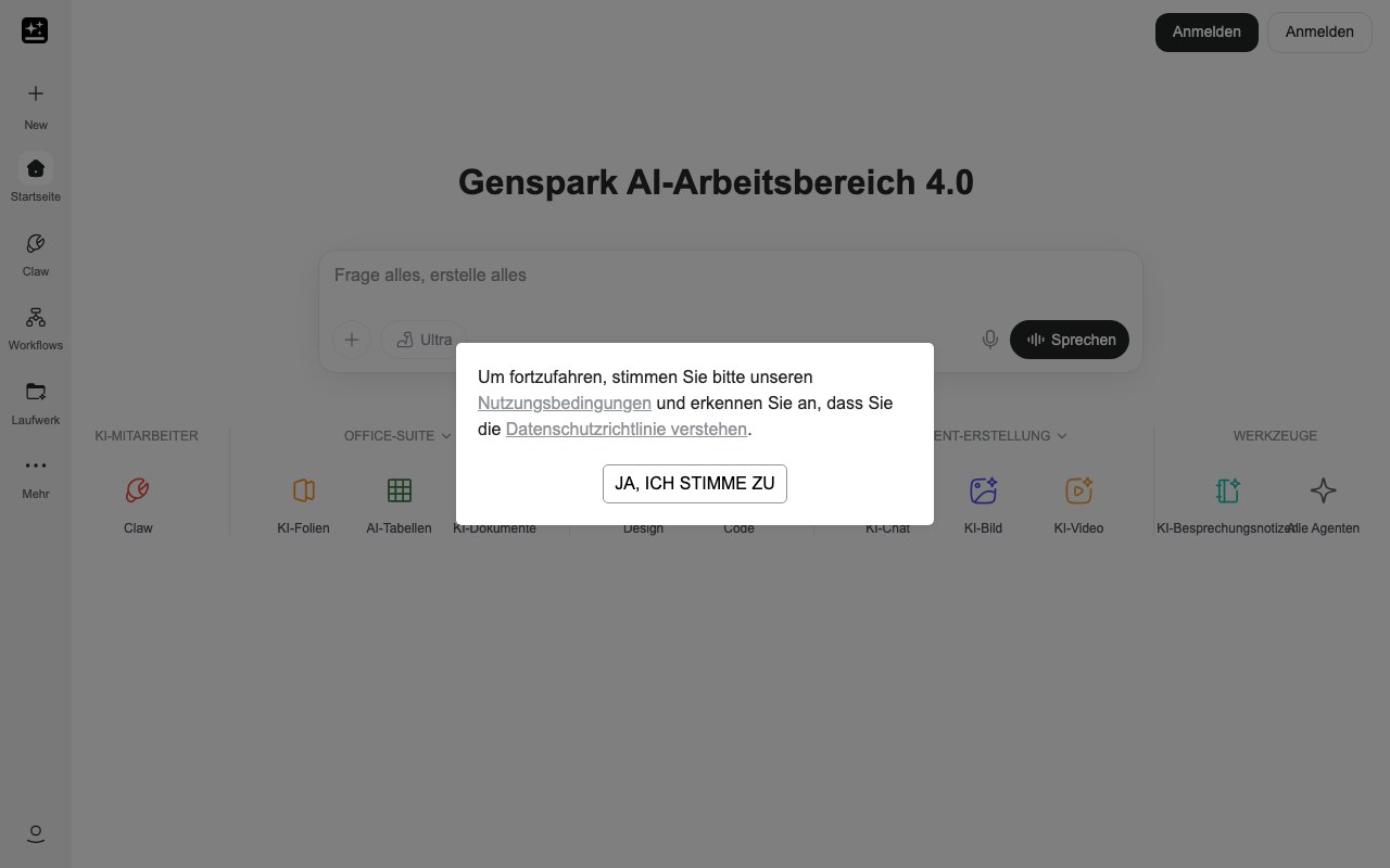 Screenshot der Genspark Super Agent-Website
