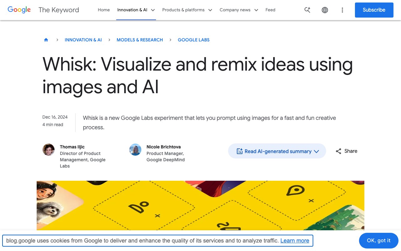 Screenshot der Google Whisk-Website