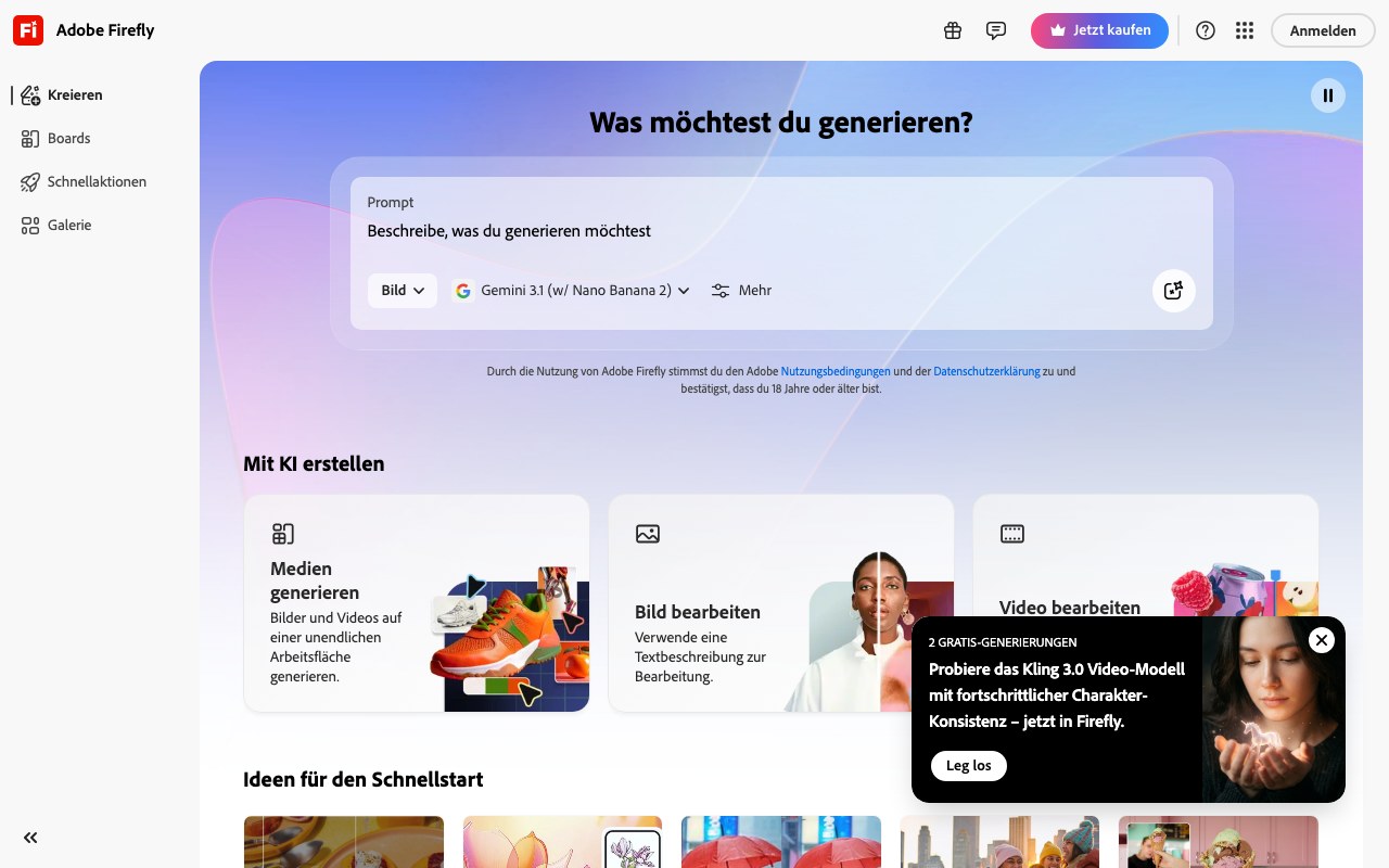 Screenshot der Adobe Firefly-Website