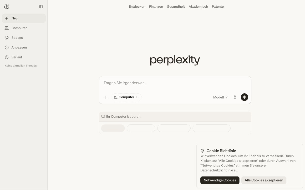 Screenshot der Perplexity-Website
