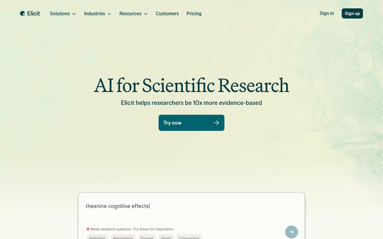 Screenshot der Elicit-Website